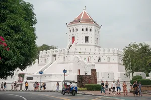 the Phra Sumen Fort at the Phra Athit Road in Banglamphu in the city of Bangkok in Thailand in Southeastasia. Thailand, Bangkok, November, 2018