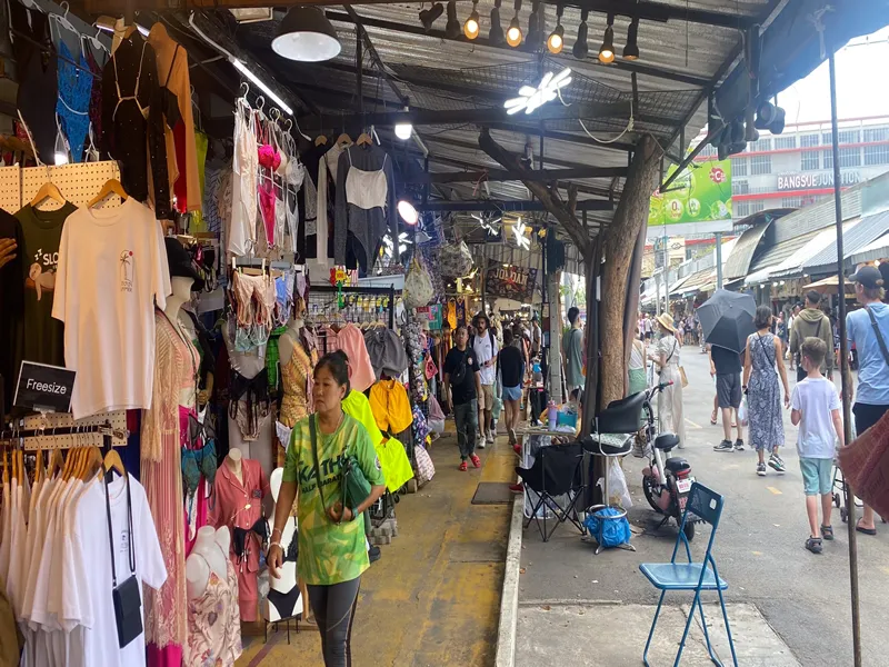 Bangkok, Thailand - April 01 2024 : stalls alley at Chatuchak Weekend Market, also known as JJ Market. One of the biggest traditional market in Bangkok.