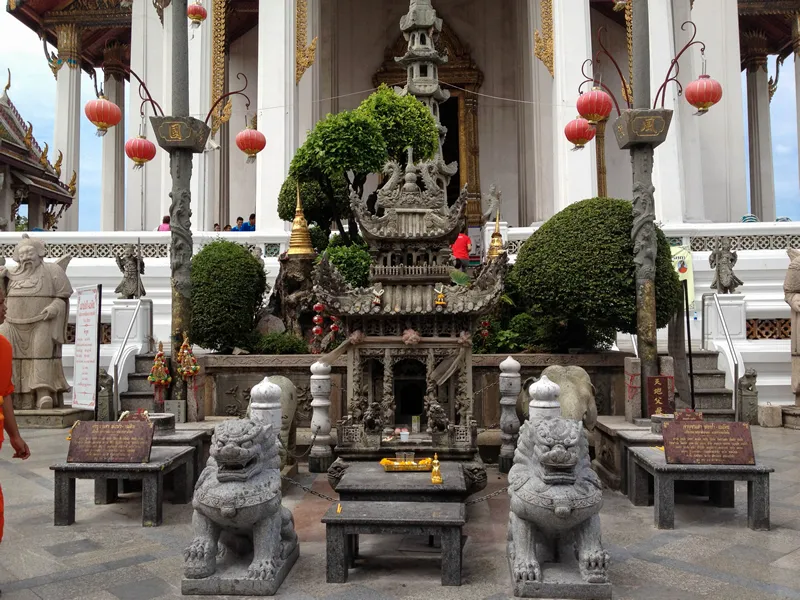 BANGKOK - THAILAND - June 23, 2012 : Chinese style worshiping shrine in the famous Buddhist temple Wat Suthat Thepphawararam.