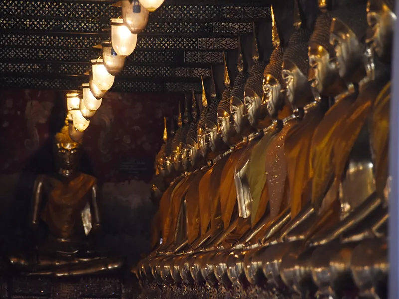 Golden Buddha images in Wat Suthat Thepphawararam the royal temple of the first grade in Bangkok