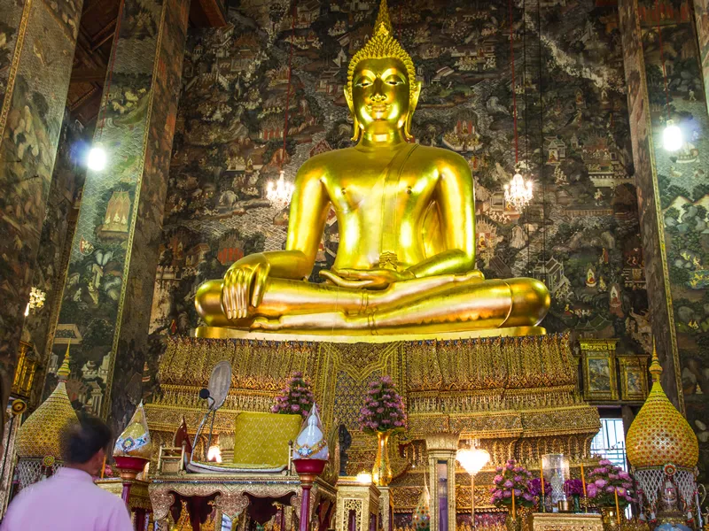 BANGKOK, THAILAND, MAY 16, 2017: Golden Buddha inside Wat Suthat Thepphawararam, Bangkok, Thailand