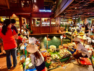 Bangkok, Thailand - August 18, 2019: View of Sook Siam local market pattern this one of ICONSIAM’s committed missions to present to the world the glory of Thailand