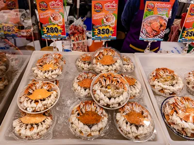 Bangkok, Thailand. - August 3, 2024 : Indoor area with varieties of Thai street food, happiness with savouries and sweets from all regions of Thailand at SOOKSIAM, G floor ICONSIAM.