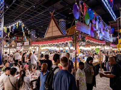 Bangkok, Thailand. - August 3, 2024 : Indoor area with varieties of Thai street food, happiness with savouries and sweets from all regions of Thailand at SOOKSIAM, G floor ICONSIAM.