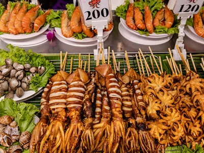 Bangkok, Thailand. - August 3, 2024 : Indoor area with varieties of Thai street food, happiness with savouries and sweets from all regions of Thailand at SOOKSIAM, G floor ICONSIAM.
