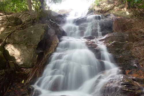 Na Muang Waterfalls, a set of two stunning cascades surrounded by lush jungle