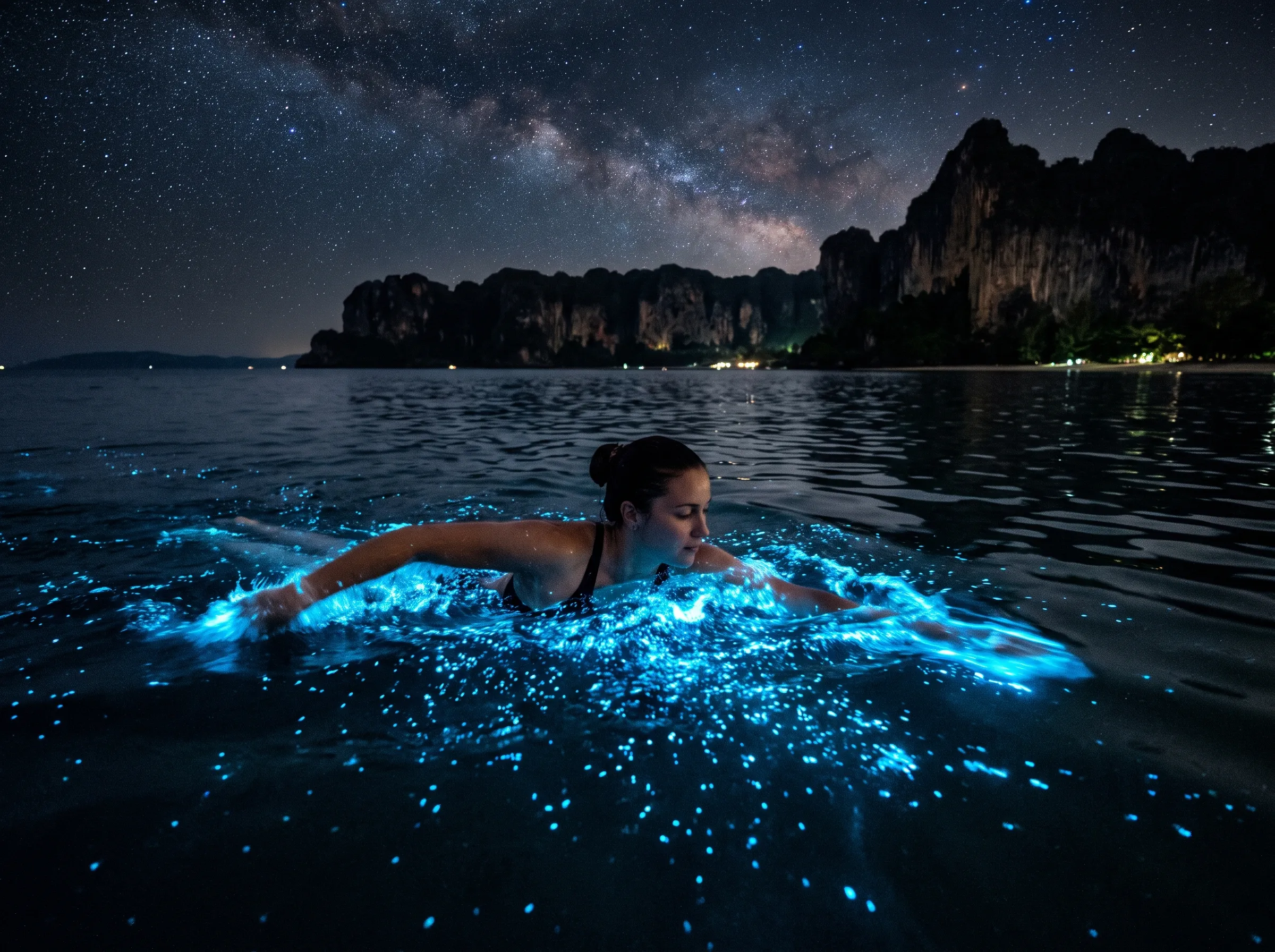 Swimming in bioluminescent plankton