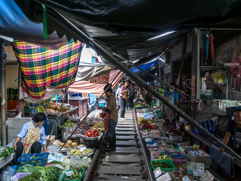 The Maeklong Railway Market In Bangkok