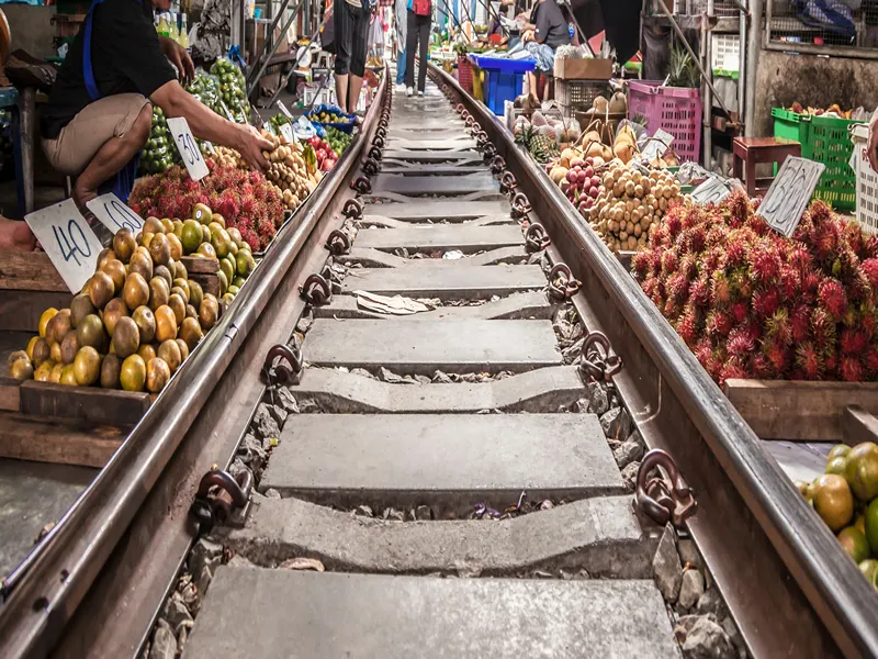 The Maeklong Railway Market In Bangkok