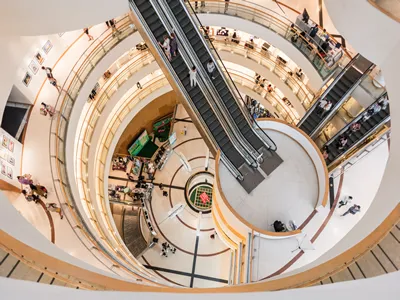 Bangkok, Thailand - December 30, 2017: Bangkok Art and Culture Center interior, view from the top floor.