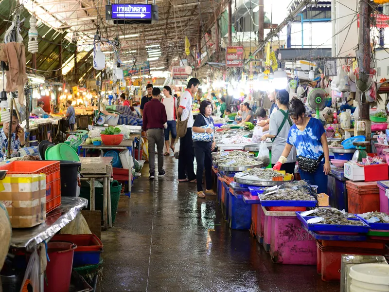 Pak Nam Market temple in Bangkok, Thailand