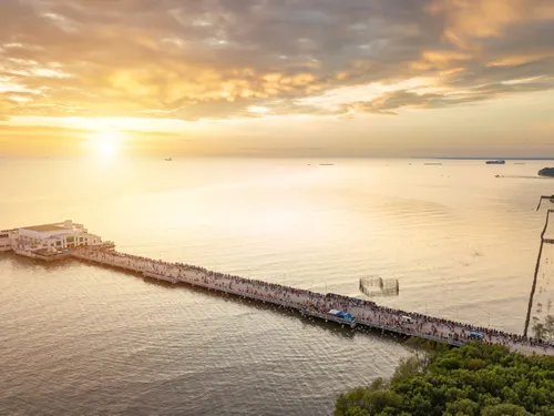 Aerial view landscape of Bang Pu Recreation Center is a seaside resort on the Bay of Bangkok belonging to Samut Prakan Province, central Thailand.