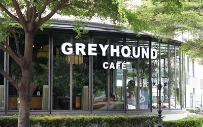 Bangkok, Thailand - August 23,2017: Greyhound restaurant, Greyhound sign, cold brewed coffee, This branch is located in Greyhound cafe Crystal park, Bangkok