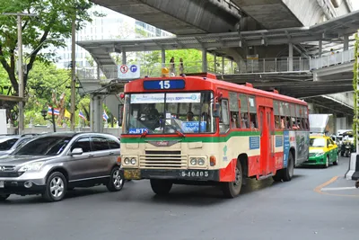 Bangkok, Thailand – May 04, 2019: Public Bus is a convenient transportation inside Bangkok Downtown