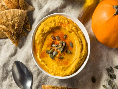 Healthy Organic Pumpkin Spice Hummus with Olive Oil