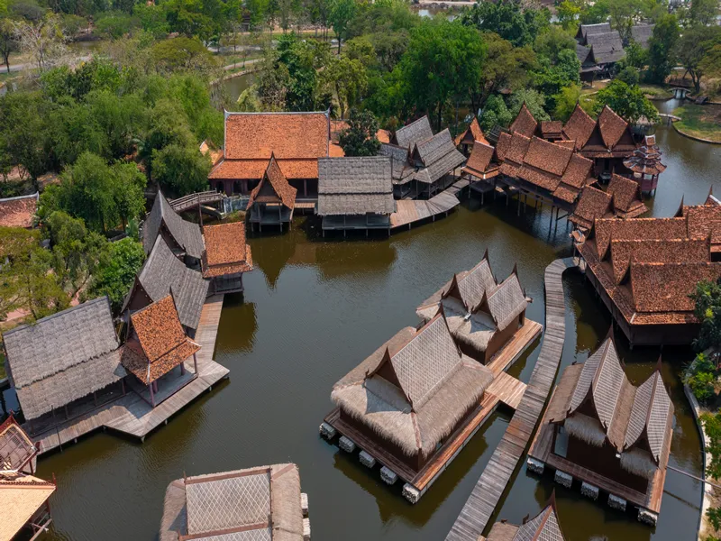 Bangkok 05 03 2022 Sanphet Prasat Palace, Ancient City,drone shooting Bangkok, in Thailand