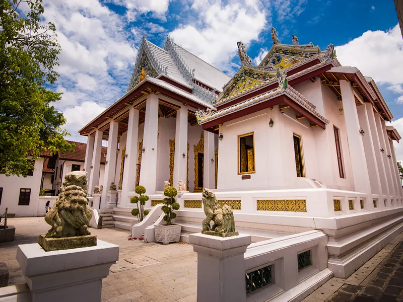 Bangkok,Thailand,June,18,2019: Wat Bowonniwet wihan Temple close to the Khao San road famous for The King regularly performs the ceremony. and has big beautiful Buddha statue , Bangkok,Thailand