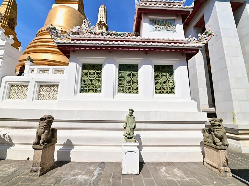 Bangkok, Thailand - January 06, 2024: Ancient Chinese Stone Sculptures at Wat Bowonniwet Vihara