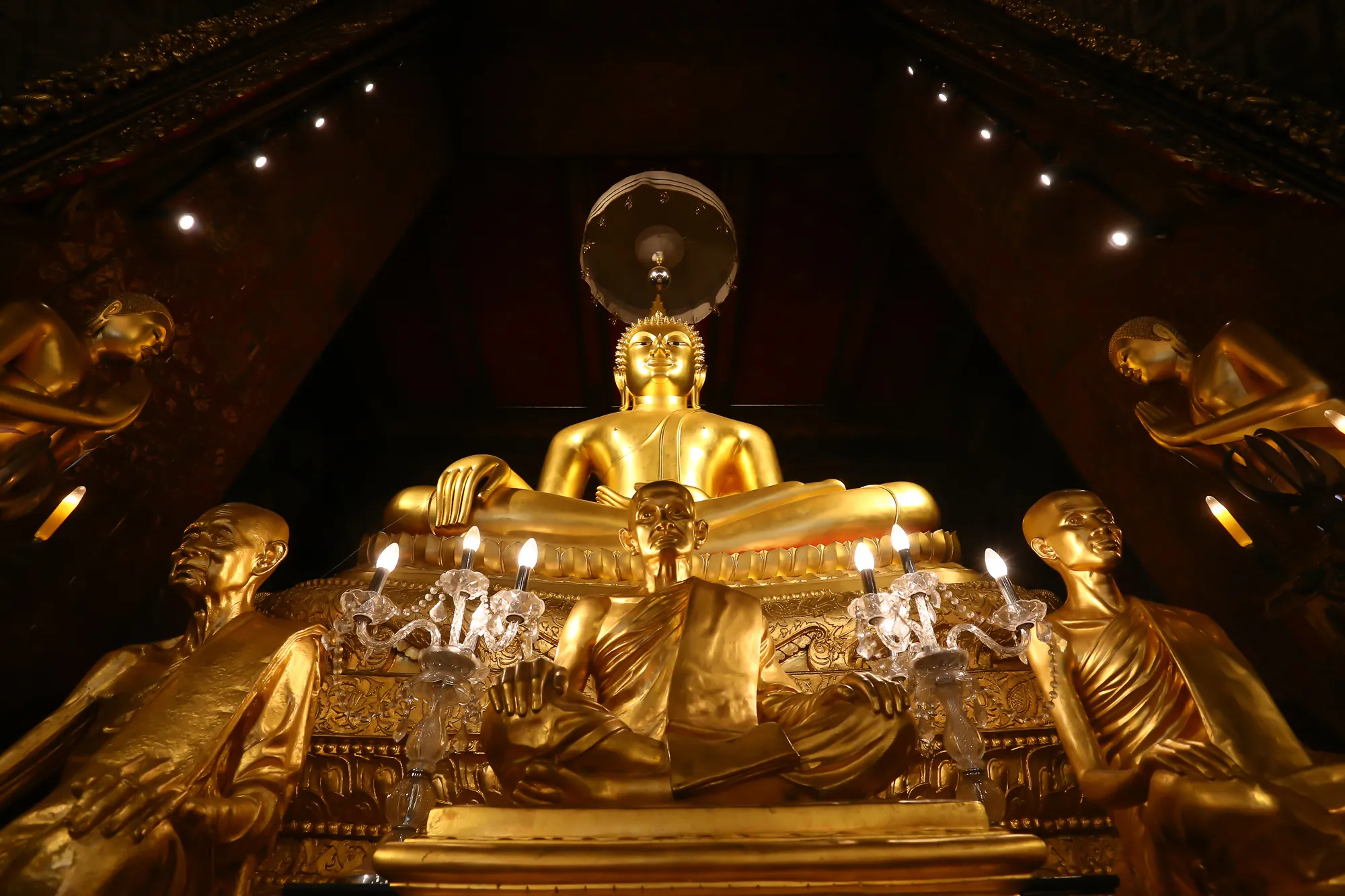 Banglumpoo, Thailand - March 15, 2014 Golden Buddhas in Wat Bowonniwet Vihara Temple Bangkok, Thailand